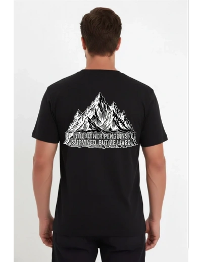 Erkek T-Shirt Nihilist Penguen Baskılı Bisiklet Yaka Kısa kol yazlık Tişört - Siyah