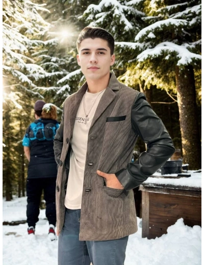 Erkek Nubuk Deri Ceket - Siyah