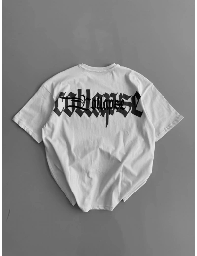 Erkek Ön ve Arka Baskılı T-Shirt Kısa Kol Bisiklet Yaka Regular Fit Tişört - Beyaz