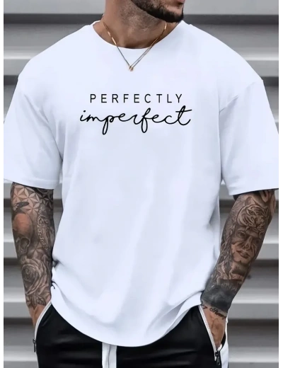 Erkek PERFECTLY Baskılı Tişört Bisiklet yaka yazlık Kısa Kol t-shirt - Beyaz