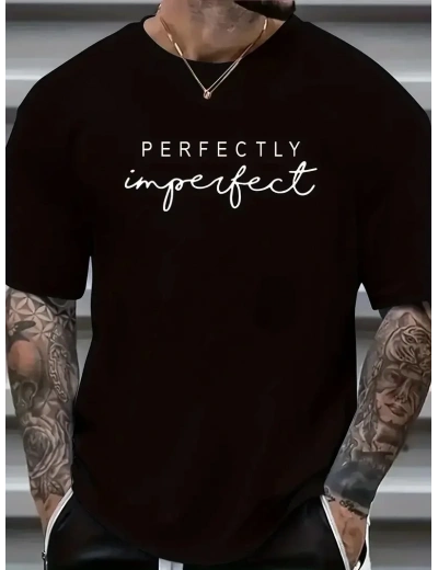 Erkek PERFECTLY Baskılı Tişört Bisiklet yaka yazlık Kısa Kol t-shirt - Siyah