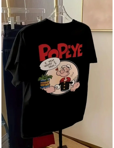Kadın Ön ve Arka Baskılı T-Shirt Kısa Kol Bisiklet Yaka Regular Fit Tişört - Siyah