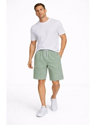 Erkek Pötikareli Şort – Beli Lastikli Bağcıklı, Cepli, Rahat Kesim Günlük Yazlık Şort - Mint Yeşili