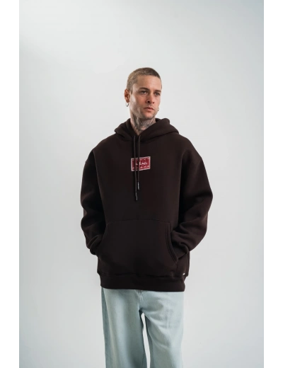 Erkek Premium Nakışlı Kapşonlu Sweatshirt Double Oversize Üç İplik Pamuklu - Siyah