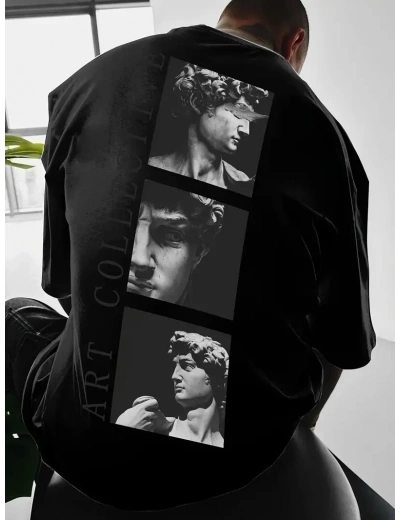 Erkek T-Shirt Sokak Stili Baskılı Kısa kol Tişört - Siyah