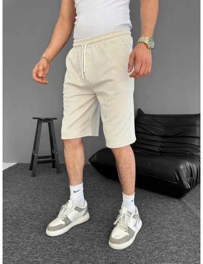 Erkek Su Yolu Çizgili Ön Arka Cepli Şort - Bej