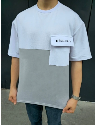 ERKEK Tişört Torba Cepli Parçalı Kısa Kol T-Shirt - Gri