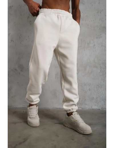 Erkek Üç İplik Alt Eşofman Lastikli - Beyaz