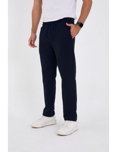 Erkek Üç İplik Basic Eşofman Boru Paça İpli Pantolon - Lacivert