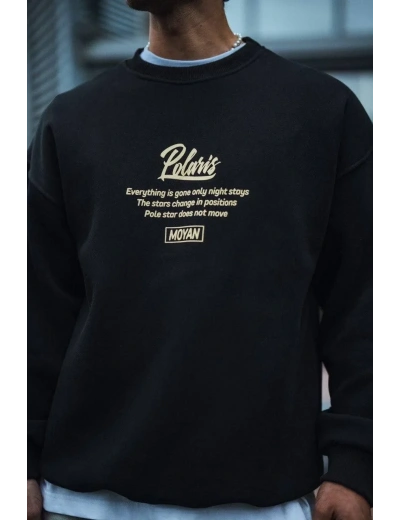 Erkek 3 iplik pamuklu Bisiklet Yaka Ön Ve Arka Baskılı SweatShirt - Siyah