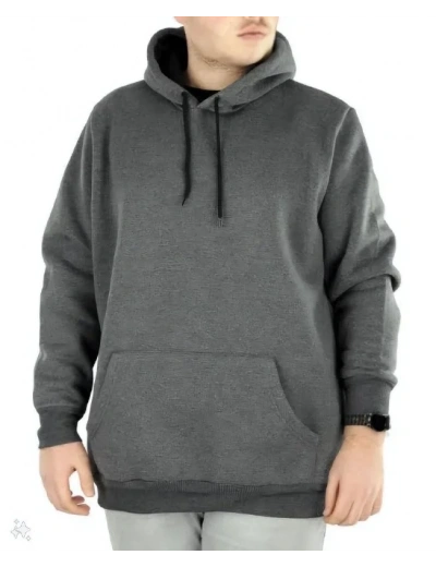 Erkek 3 İplik Pamuklu Kapüşonlu Cepli Oversize Hoodie Sweatshirt - Füme