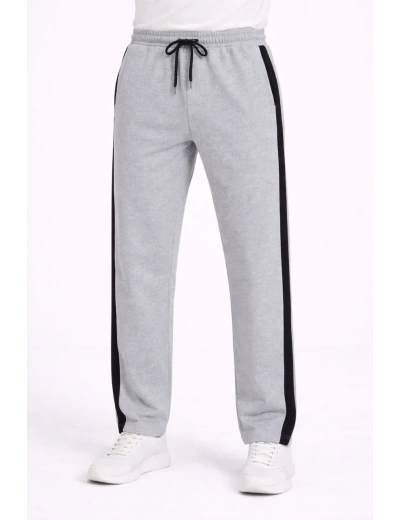 Erkek Yandan Şeritli Boru Paça Eşofman Altı 3 iplik Pamuklu Eşofman - Gri