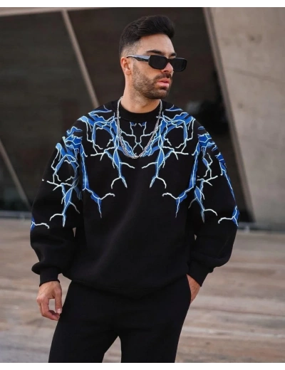 Erkek Yıldırım Bisiklet Yaka Sweat - Siyah