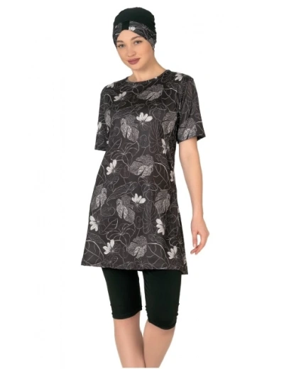 Fantasy 3455 Bayan Yaprak  Desenli Yarı Tesettür Mayo