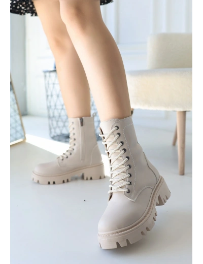 Flona Bej Cilt Bağcıklı Bot