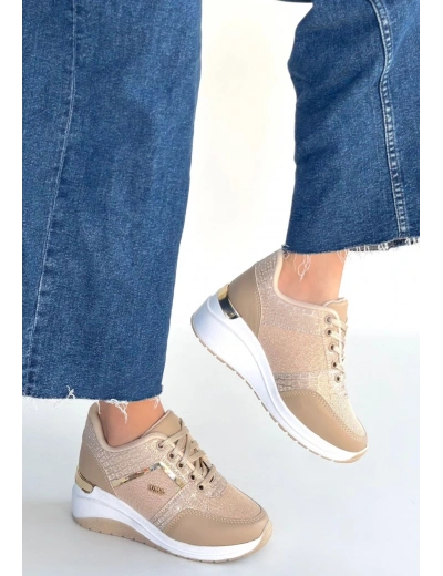 Geja Bej Cilt Bağcıklı Spor Ayakkabı