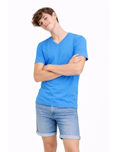Genç Erkek Çocuk V Yaka Tişört Model - Açık Mavi