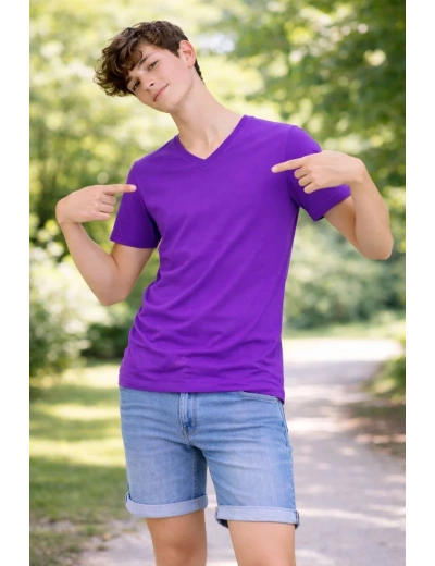 Genç Erkek Çocuk V Yaka Tişört Model - Mor