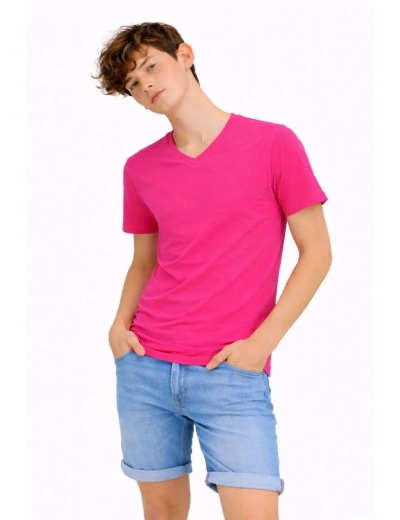 Genç Erkek Çocuk V Yaka Tişört Model - Pembe