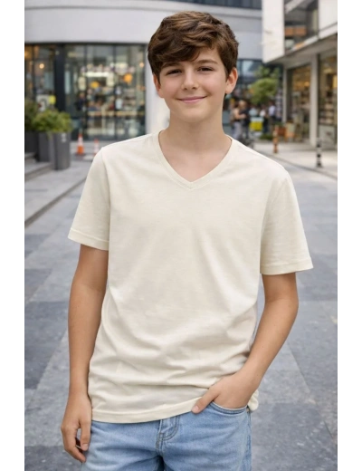 Genç Erkek Çocuk V Yaka Tişört Model - Taş