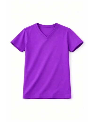 Genç Kız Çocuk V Yaka Tişört Model - Mor
