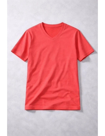 Genç Kız Çocuk V Yaka Tişört Model - Nar Çiçeği