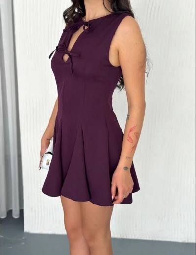 Göğüs Bağlamalı Kolsuz Mini Boy Elbise - Gül Kurusu