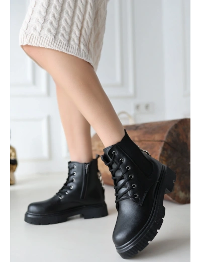 Harte Siyah Cilt Bağcıklı Bot