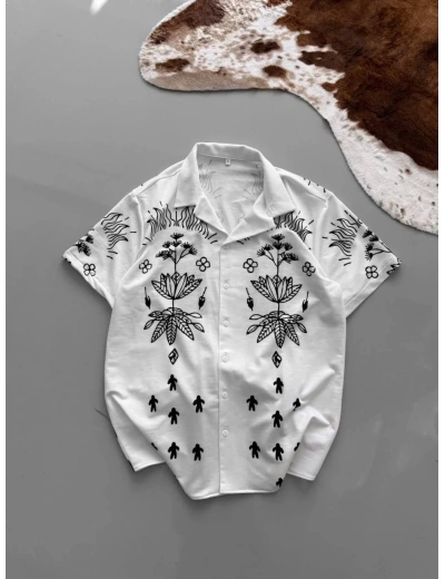 İki İplik Baskılı Gömlek - Beyaz