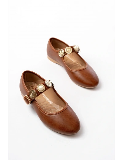 İNF-6363  Taba Baret Tokalı Günlük Bayan Ayakkabı