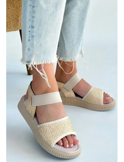 Jake Bej Hasır Cilt Sandalet