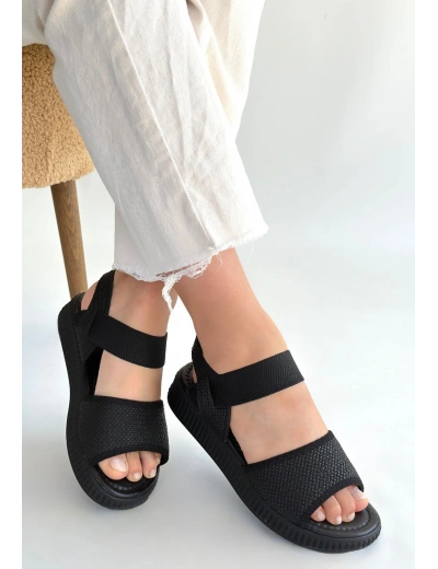 Jake Siyah Hasır Cilt Sandalet