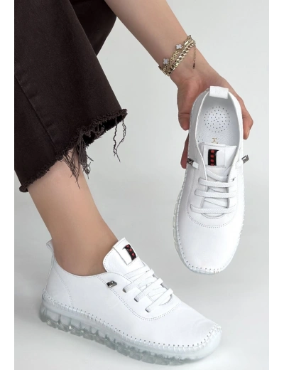 Jiten Beyaz Deri Bağcıklı Spor Ayakkabı