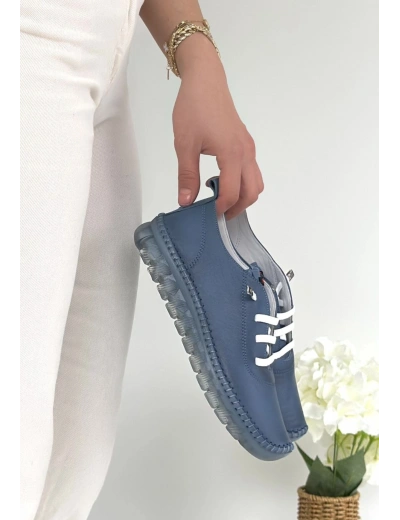 Jiten Mavi Deri Bağcıklı Spor Ayakkabı