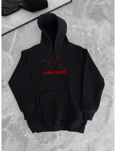 Kadın Oversize Kapüşonlu Cepli Baskılı 3 İplik Pamuklu Hoodie Sweatshirt - Siyah