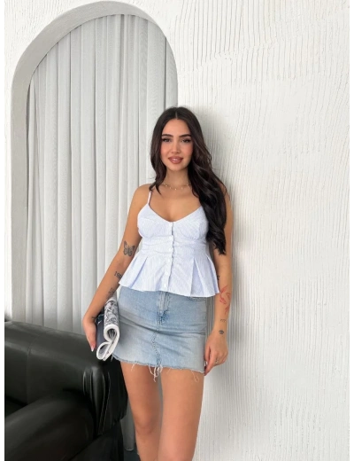 Kadın Askılı Dekolte detaylı crop - Açık Mavi
