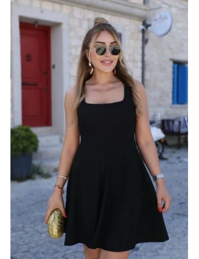 Kadın Askılı Kare Yakalı Kısa Modal Elbise