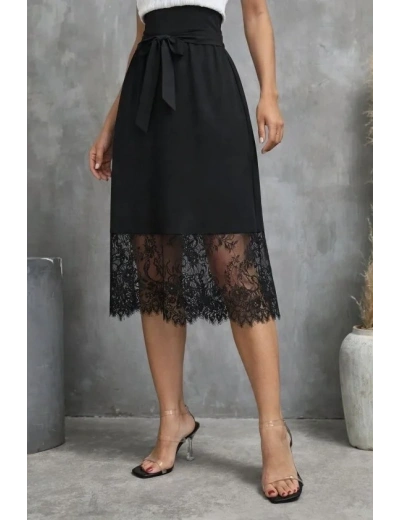 Kadın Askılı V Yakalı Dantelli Midi Viskon Elbise