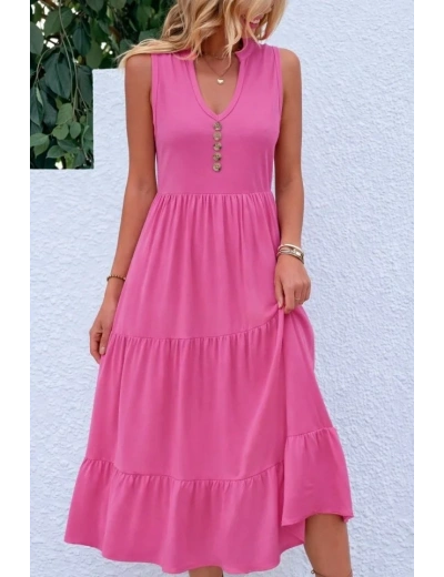 Kadın Askılı V Yakalı önden Düğmeli Midi Viskon Elbise