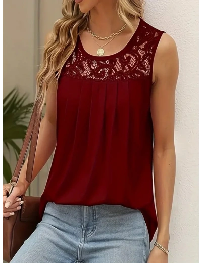 Kadın Askılı Yuvarlak Yaka Dantel Detaylı Viskon Bluz