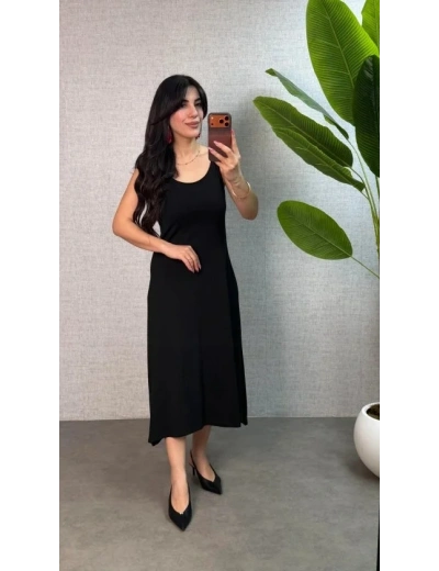 Kadın Askılı Yuvarlak Yaka Süprem Kumaş Elbise