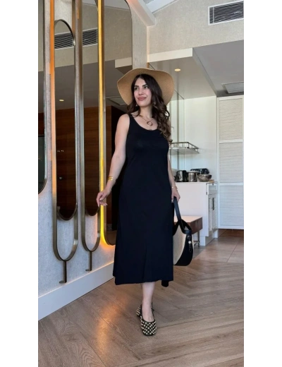 Kadın Askılı Yuvarlak Yakalı Viskon Elbise