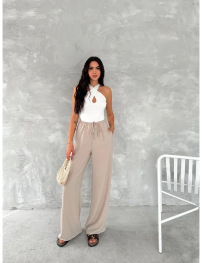Kadın Ayrobin Oversize Kadın Pantalon - Bej