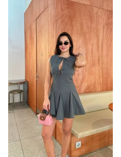 Kadın Bağcık detaylı Kolsuz Mini Elbise - Antrasit