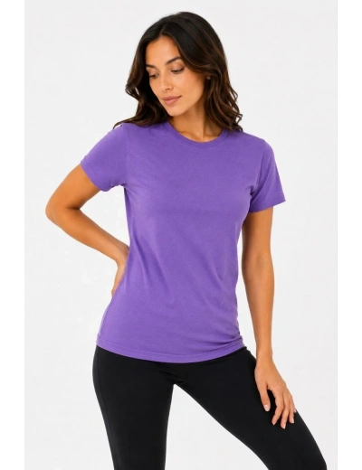 Kadın Basic Tişört Bisiklet Yaka Kısa Kol Günlük Yazlık Slim fit T-Shirt - Mor