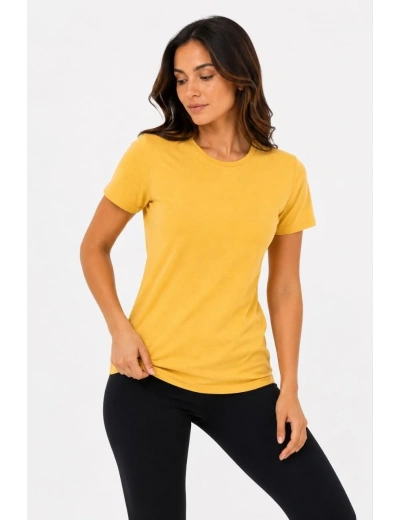Kadın Basic Tişört Bisiklet Yaka Kısa Kol Günlük Yazlık Slim fit T-Shirt - Sarı