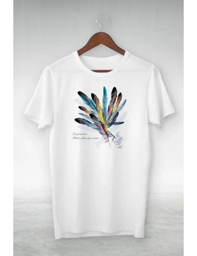 Kadın Baskılı T-Shirt Kısa Kol Bisiklet Yaka Oversize Rahat Kalıp Tişört - Beyaz