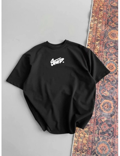 Kadın Yazlık Bisiklet Yaka Baskılı Regular Fit Tişört Kısa Kol T-Shirt - Siyah