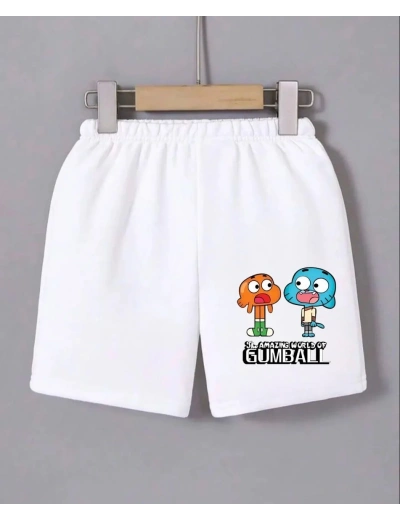 Kadın Beli Lastikli Baskılı Mini Şort - Beyaz