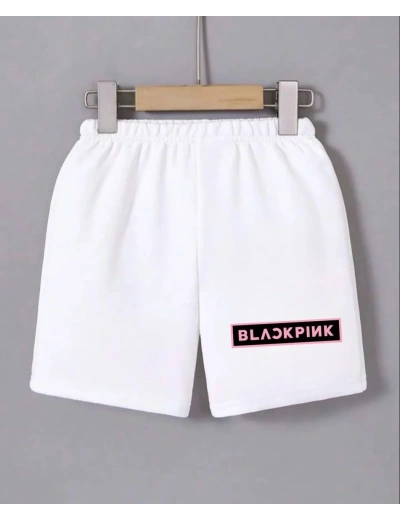 Kadın Beli Lastikli Baskılı Mini Şort - Beyaz